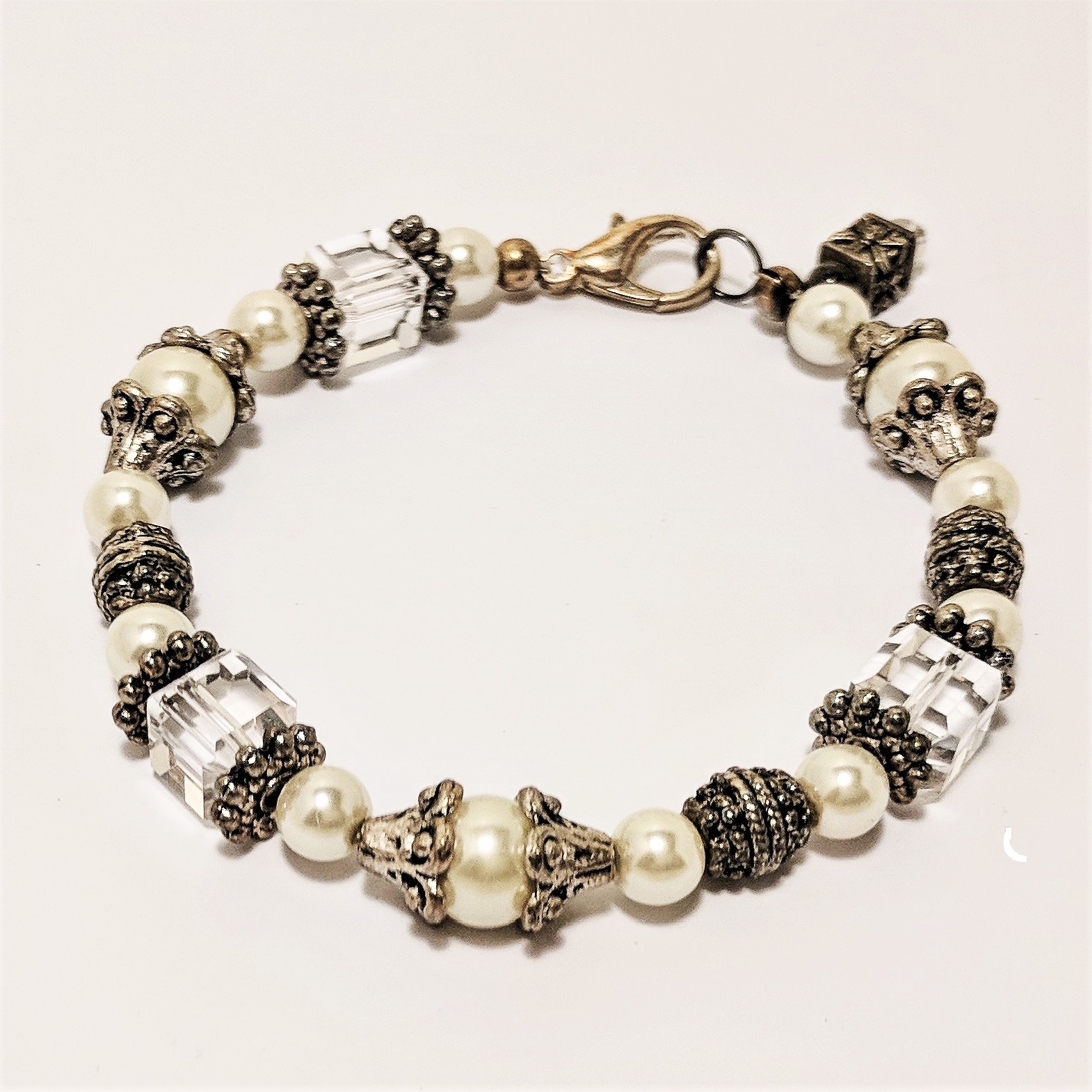 White Crystal Glass Pearl Bracelet