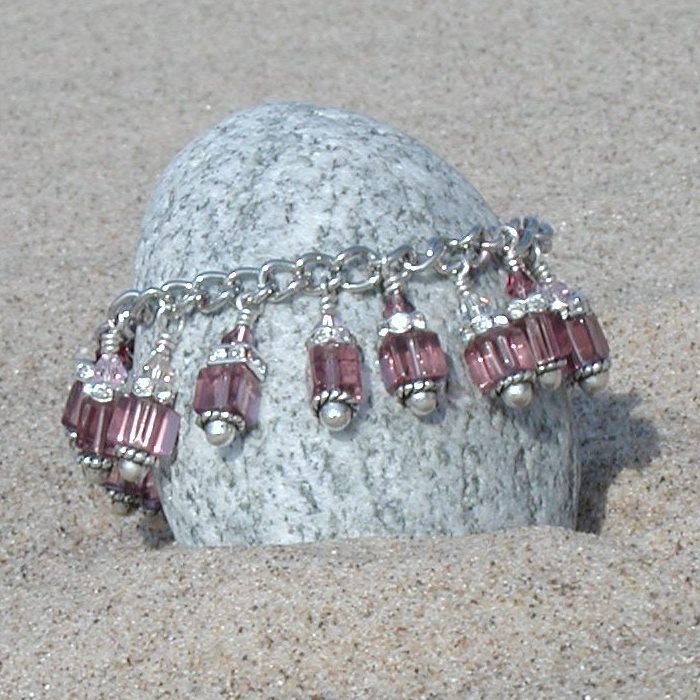 Rose Cube Crystal Charm Bracelet